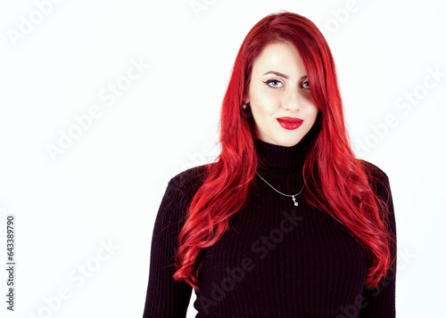 portrait of a woman with red hair on a white background