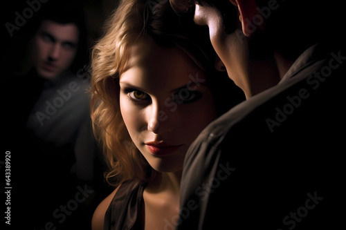 woman playing with affections of two men photo