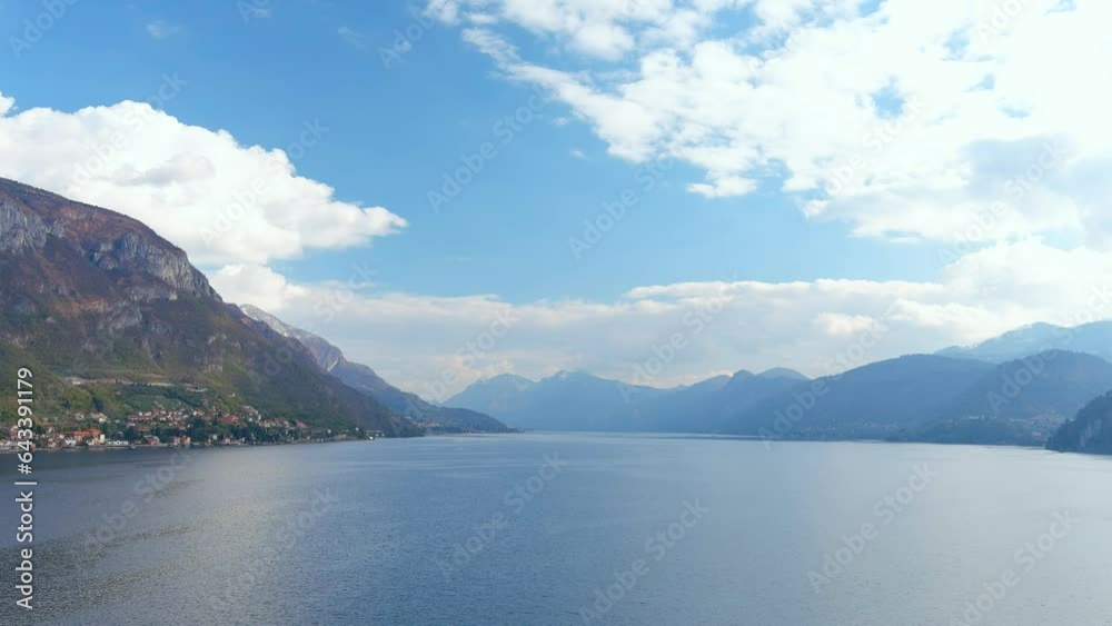 Aerial panoramic view of great lake Como waters, vicinity of Varenna, Italy Aerial panoramic view of great lake Como waters, vicinity of Varenna, Italy