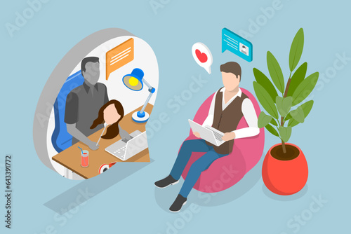 3D Isometric Flat Vector Conceptual Illustration of Dating Scams