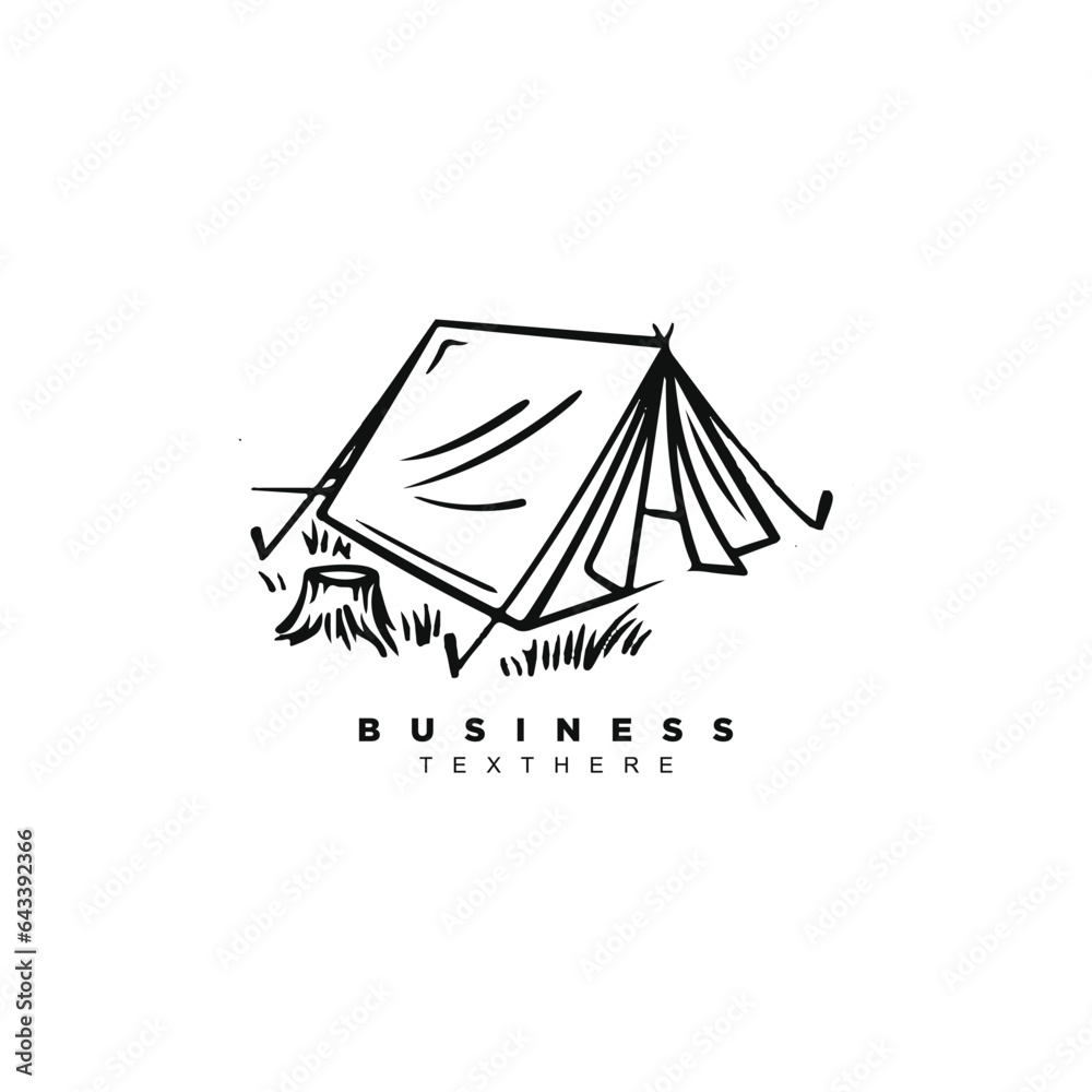 Vintage linear camping adventure logo design. Simple tent logo vector