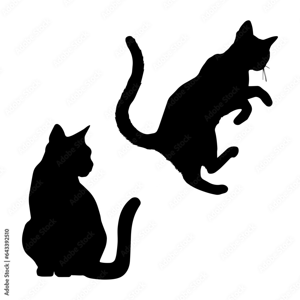Vector illustration. Set of silhouettes of cats in different poses. Animal movement.