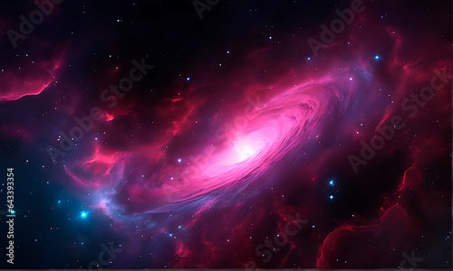 Concept of the birth of a new star in a pink nebula. Abstract deep space background with nebula and stars. photo