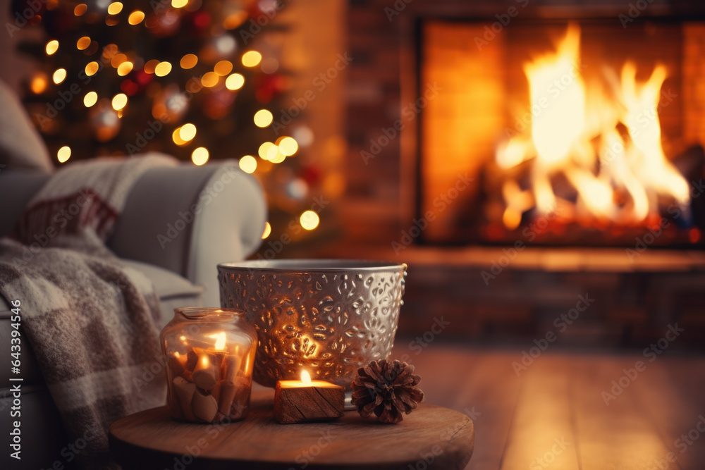 Cozy warm christmas interior background