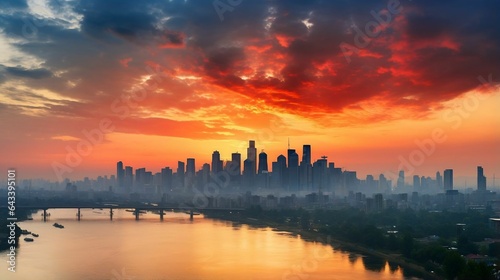 Breathtaking sunset over a pollution-free city skyline 