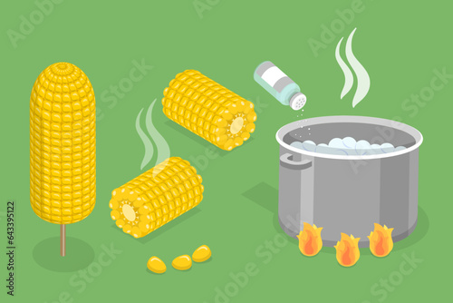 3D Isometric Flat Vector Set of Corn Set, Design Elements