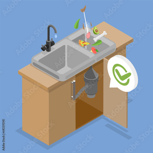 3D Isometric Flat Vector Conceptual Illustration of Food Waste Disposer, Recycling Organic Garbage