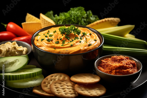 Bowl of pimento cheese with ingredients on wooden table, selective focus