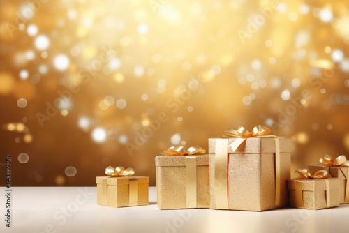 Christmas gift box gold color background