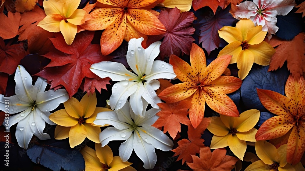 Seasons colliding: autumn leaves meet blooming flowers
Seasons colliding: autumn leaves meet blooming flowers