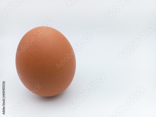 Brown Chicken Egg Standing Position Isolated On White Background With Negative Space