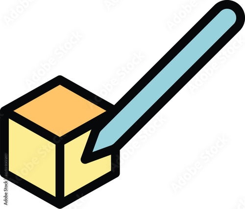Draw cube icon outline vector. Pen digital. Tablet stylus color flat