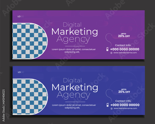 Digital marketing agency facebook cover photo design with creative shape or web banner for digital marketing business