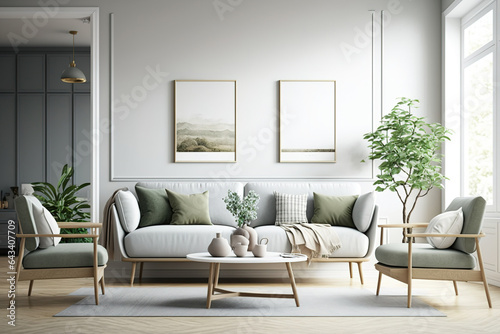 Modern Scandinavian living room background. Room mockup. Generative AI