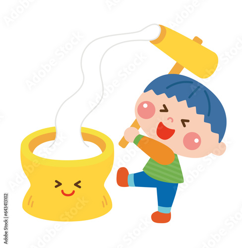 もちつきをする男の子のイラスト