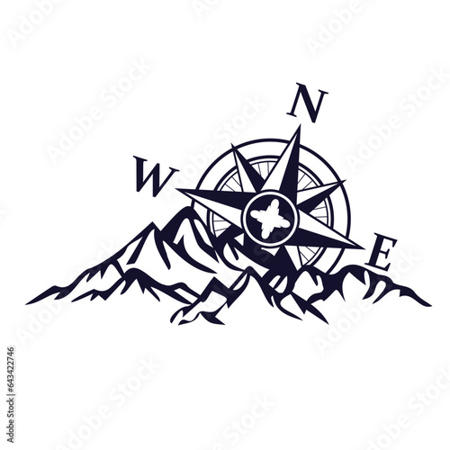 Mountains and compass silhouette
