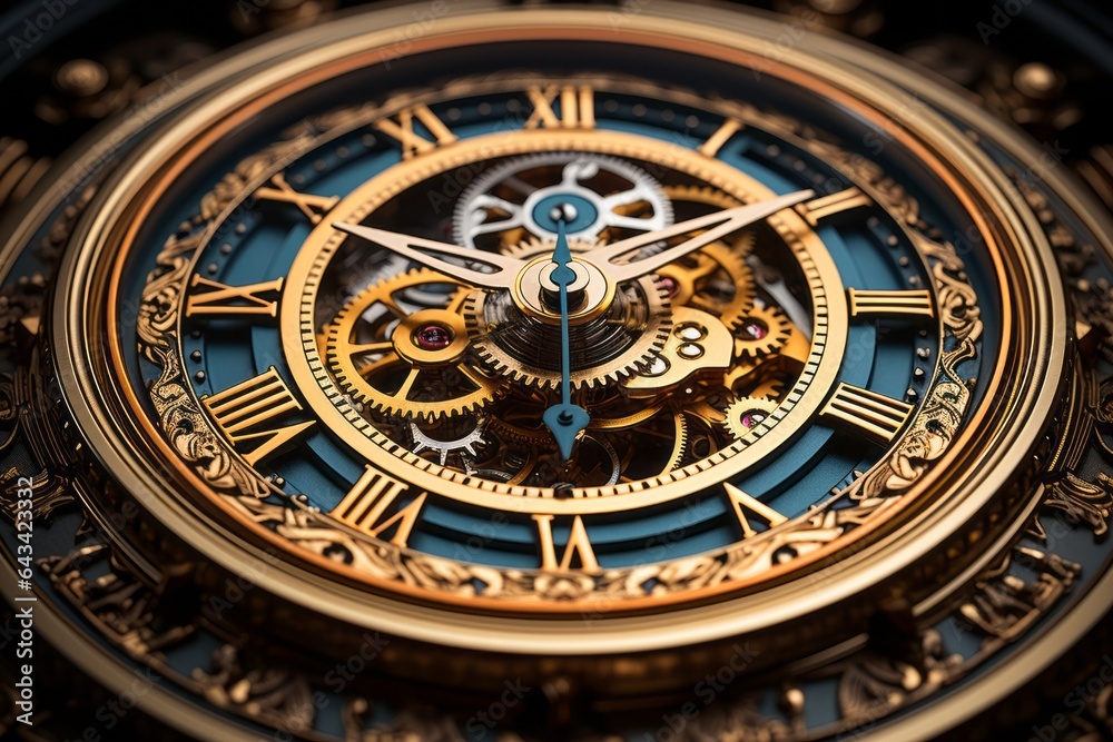 Time Bending Warp Of Clocks And Gears In Metallic Hues, Generative AI
