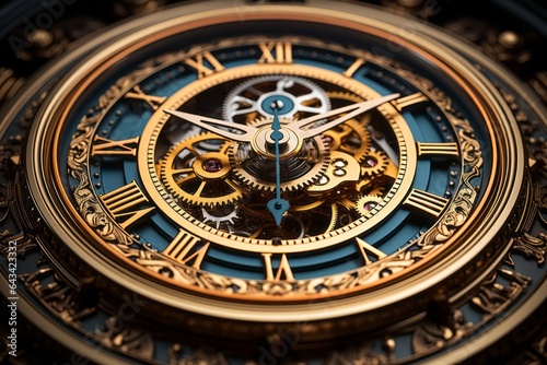 Time Bending Warp Of Clocks And Gears In Metallic Hues, Generative AI