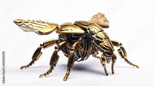 iridescent mechanical beetle sculpture with metallic finish