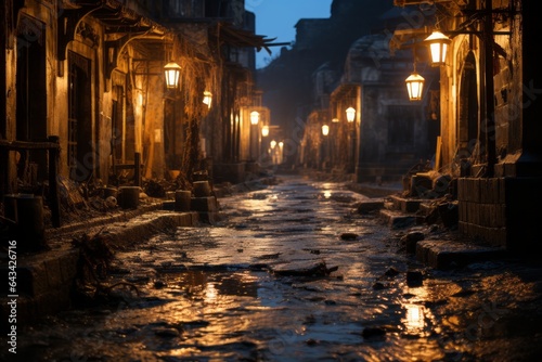 Spooky Alleyway In An Old Town With Wet Roads, Generative AI © Shooting Star Std