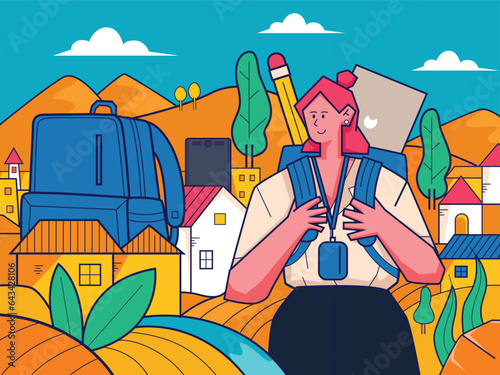Graphic designer carrying a backpack vector illustration