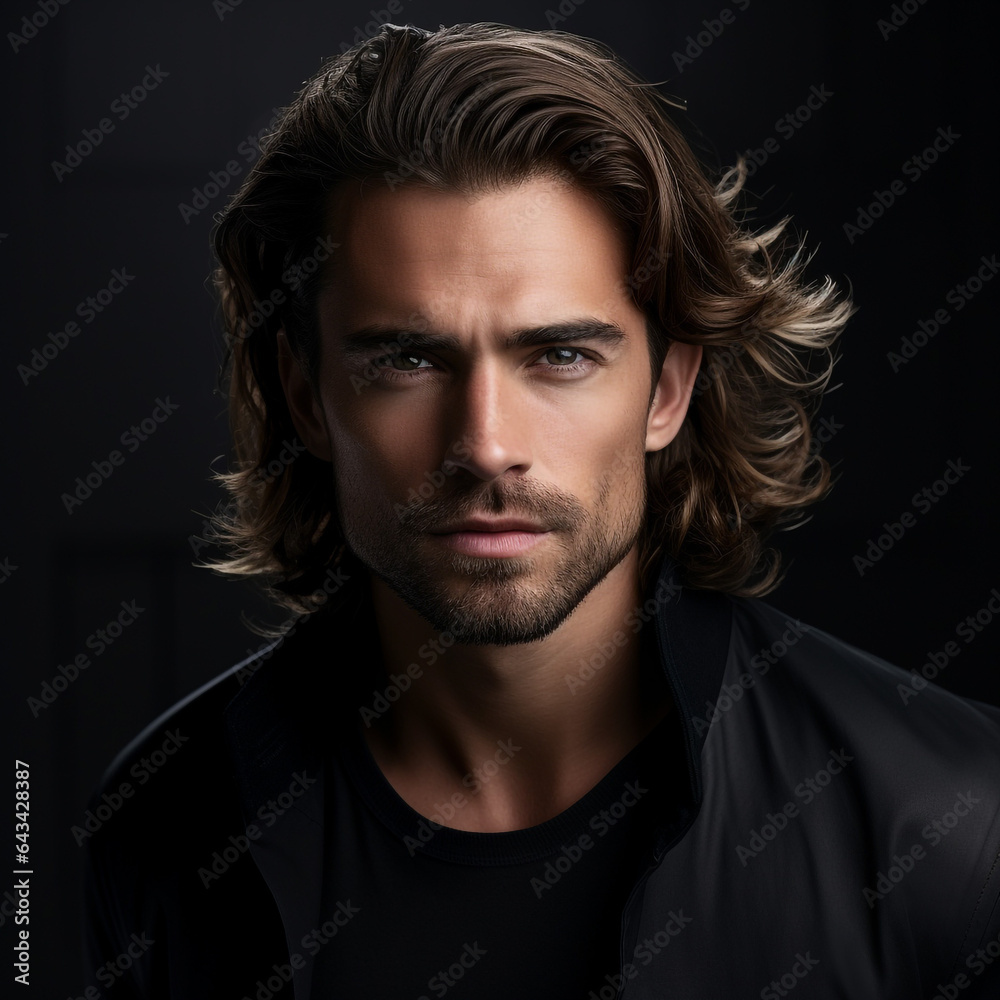 Portrait of a handsome man, with long hair Portrait of a handsome man, with long hair