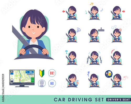 車を運転する広報担当女性のセット