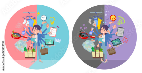 オフィスとプライベートでマルチタスクをこなす広報担当女性のセット