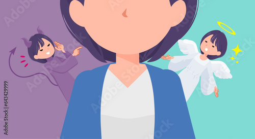 天使と悪魔の間で葛藤する広報担当女性のセット