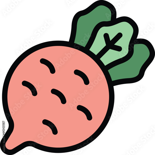 Radish food icon outline vector. Paleo diet. Eating dairy color flat