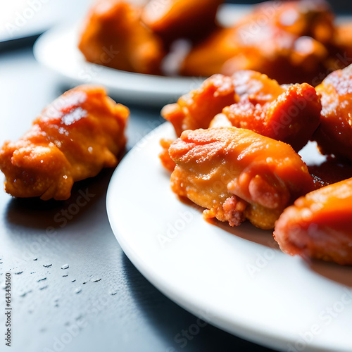 Well Lit Close-up of Chicken Wings on a White Plate 