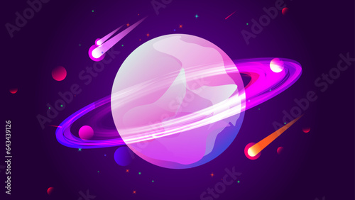 Scifi planet meteors in outer space abstract vector illustration design