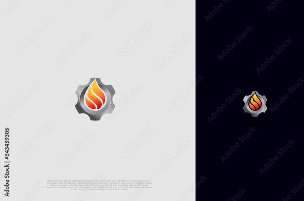Gear and gas & fire flame, Fire Heating Cooling and cooling for industrial. Logo design template