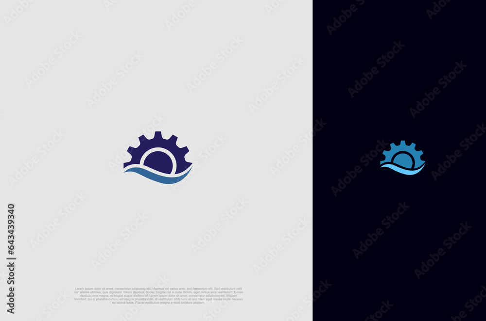 Water and gear or cog logo. Energy ecology and industrial company Illustration. Vector design template
 