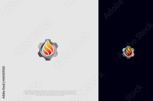 Gear and gas & fire flame, Fire Heating Cooling and cooling for industrial. Logo design template