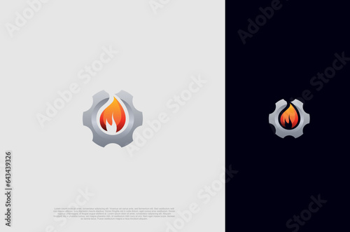 Gear and gas & fire flame, Fire Heating Cooling and cooling for industrial. Logo design template