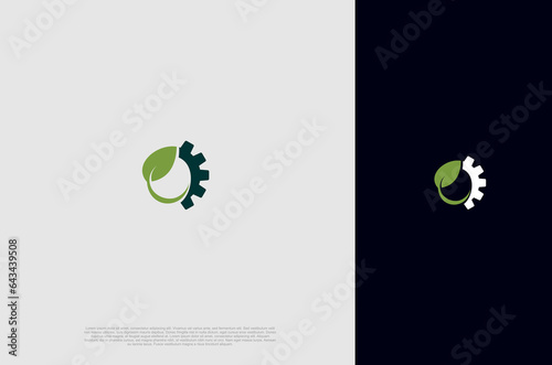 Modern  nature technology gear and d leaf,  agriculture logo, green eco tech, nature industry. Vector Illustration template
 