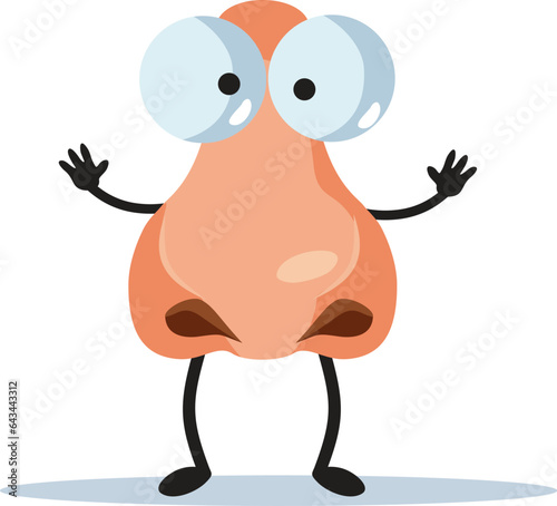 Funny Nose Character Vector Cartoon Design Illustration. Olfactory organ mascot comical character 

