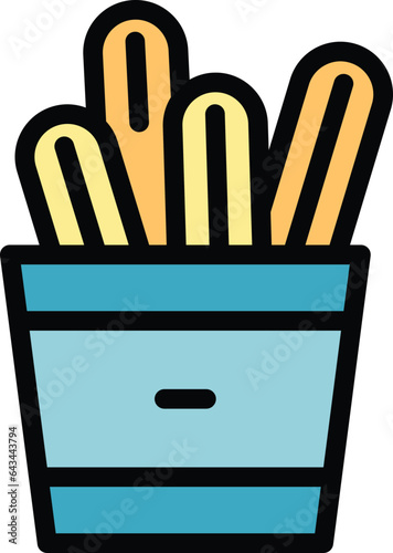 Plate churro icon outline vector. Spanish food. Spain dessert color flat