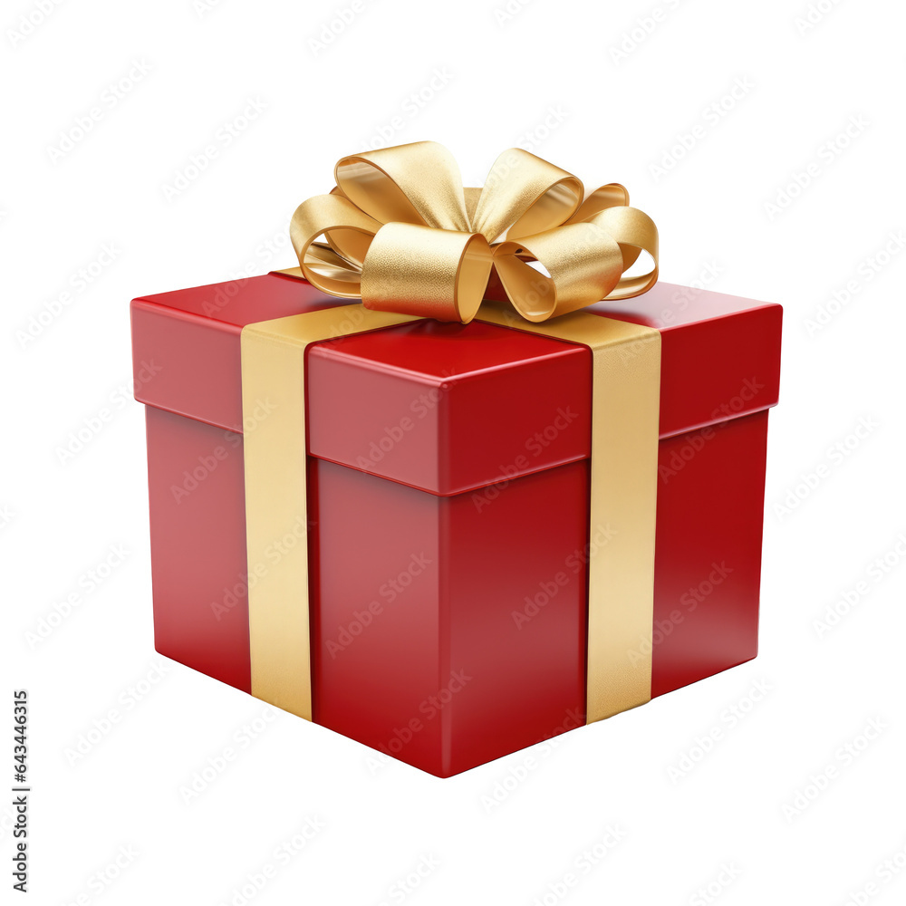 Isolated Red Gift Box with Gold Ribbon Isolated on White Background with Clipping Path Cut out Ideal for Holiday Events, Festive Decorations, and Birthday Parties - Generative AI Isolated Red Gift Box with Gold Ribbon Isolated on White Background with Clipping Path Cut out Ideal for Holiday Events, Festive Decorations, and Birthday Parties - Generative AI