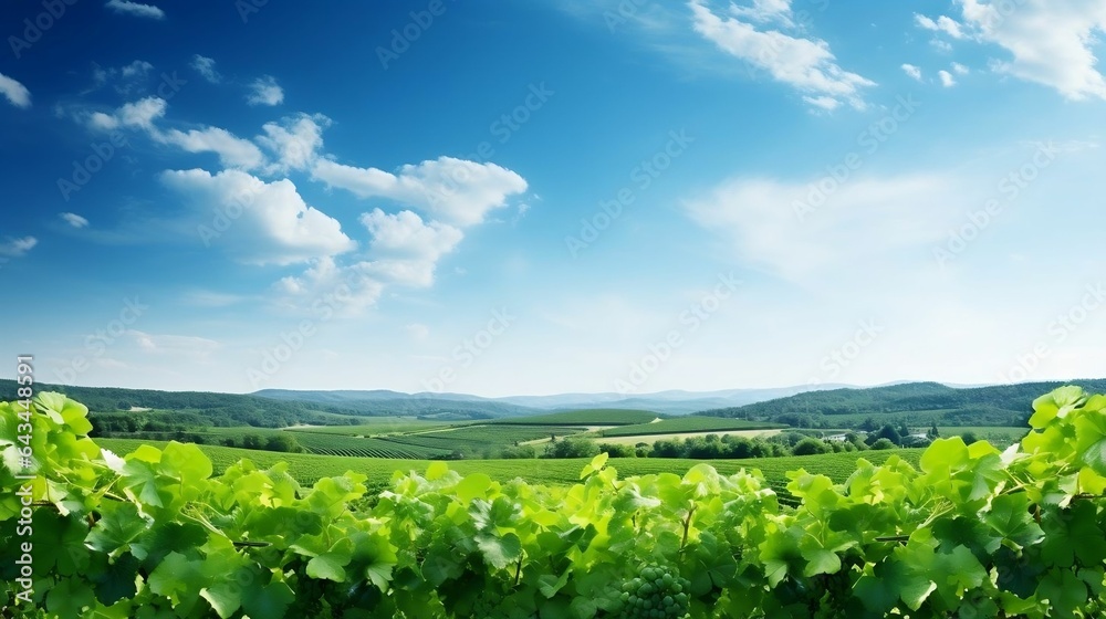 background Rows of grapevines with open sky