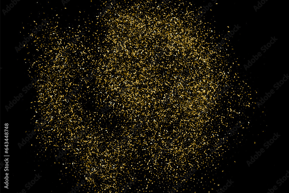 Gold Glitter Texture Isolated On Black. Goldish Color Sequins. Golden Explosion Of Confetti. Design Element. Celebratory Background. Vector Illustration, Eps 10.