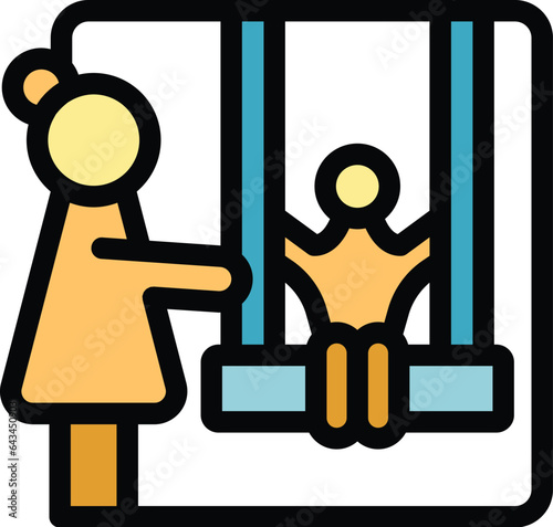 Babysitter icon outline vector. Childcare service. Video teacher color flat