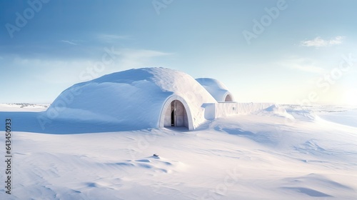 Cozy Igloo Nestled on Snowy Hill, Frosty Surroundings, Soft Morning Glow, Close - up Shot © mariyana_117