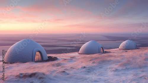 Cozy Igloo Nestled on Snowy Hill, Frosty Surroundings