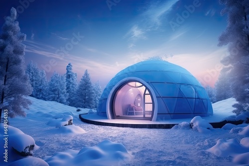 Cozy Igloo Nestled on Snowy Hill, Frosty Surroundings