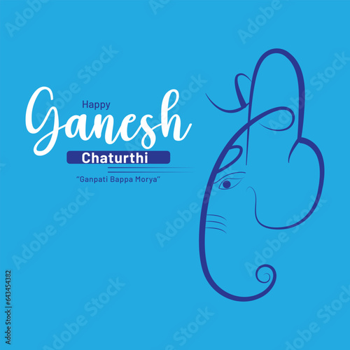 Elegant Ganesh Chaturthi Minimalist Design with Text on a Blue Background