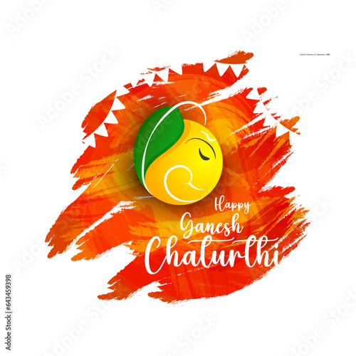 Happy Ganesh Chaturthi: Vector Design Celebrating the Indian Festival of Lord Ganapati with Artistic Paint Brush Background
