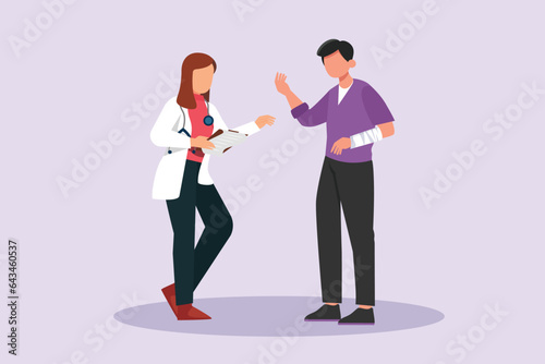 Medical personnel consulting patient concept. Colored flat vector illustration isolated. 