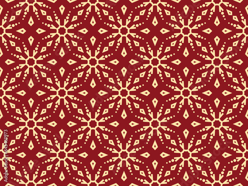 Abstract geometric pattern with lines  snowflakes. A seamless vector background. Gold and red texture. Graphic modern pattern